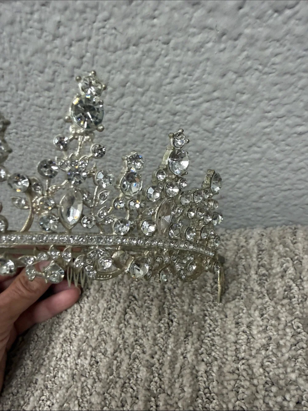 Vintage Elegant Silver Crystal Tiara Crown - Women Accessories